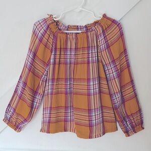 Like New Plaid Flowy Crepe Blouse Top